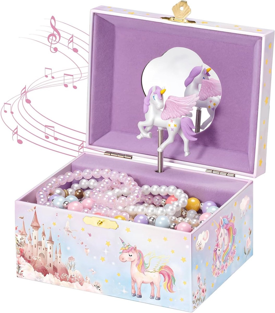 Muziekdoos voor Kinderen, Sieradenbox met Melodie, Eenhoorn Sieradenbox voor Meisjes met Betoverende Muziek