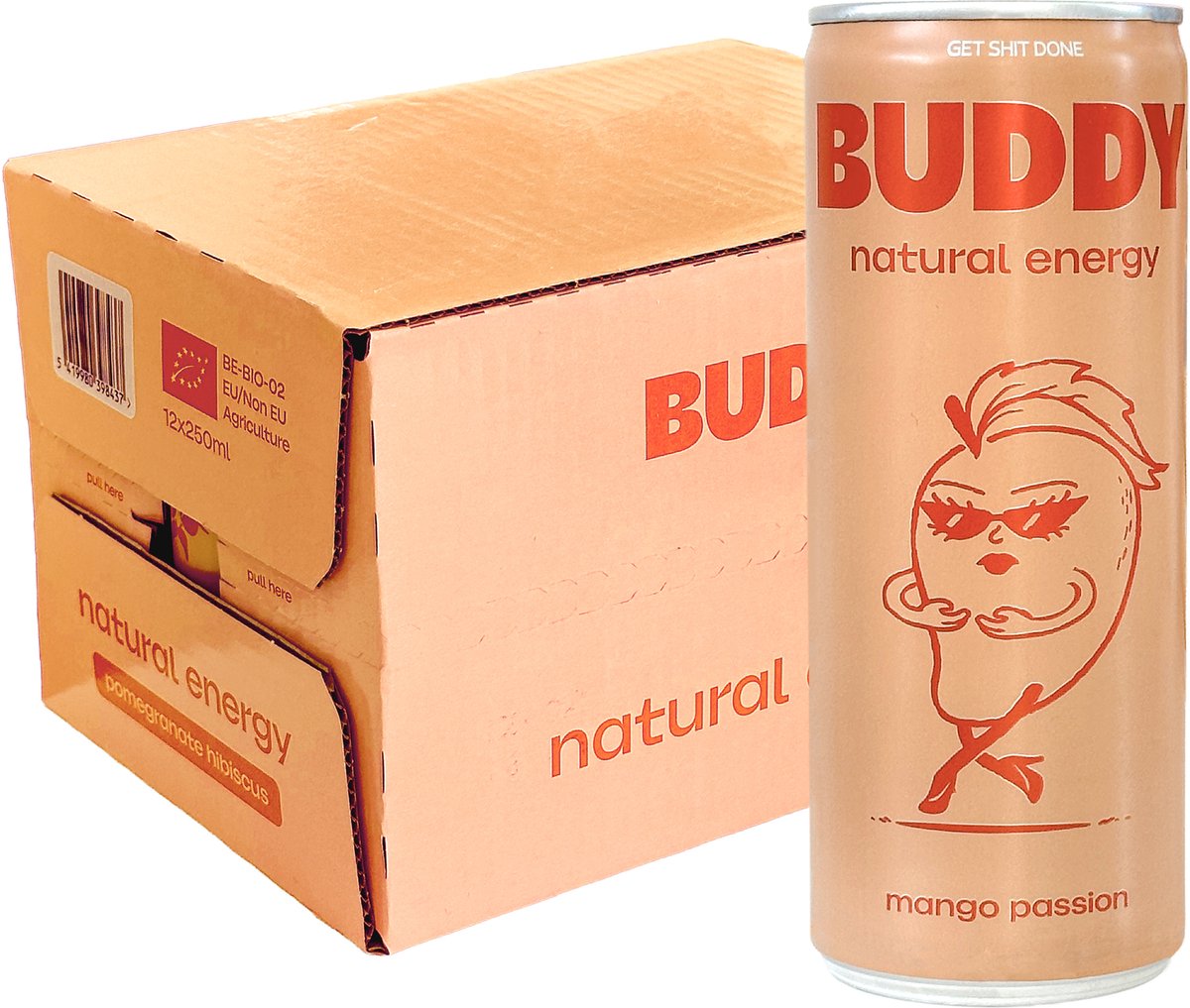 Buddy | Focus & Energy Drink | Mango Passion | 12 stuks | 12 x 250ml