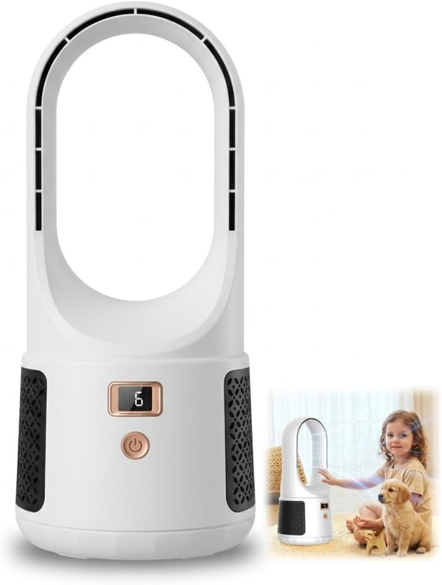 Bladloze bureauventilator 2026 - 6 standen touchbediening - Stil & veilig voor kinderen/dieren - USB - Eenvoudig te reinigen - Kantoor, slaapkamer