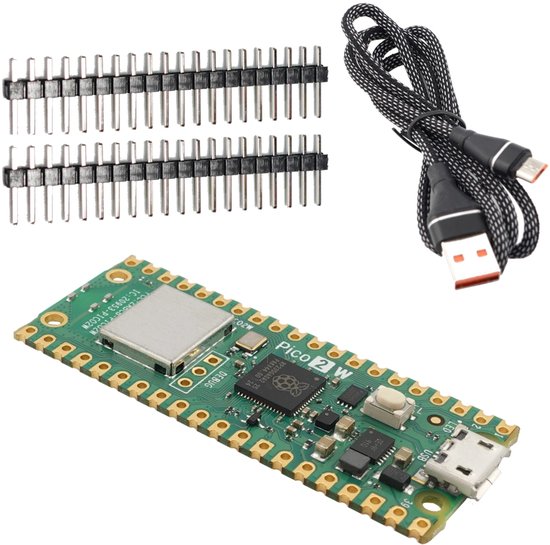 Raspberry Pi Pico 2 W kit : bordje - headers - USB-kabel