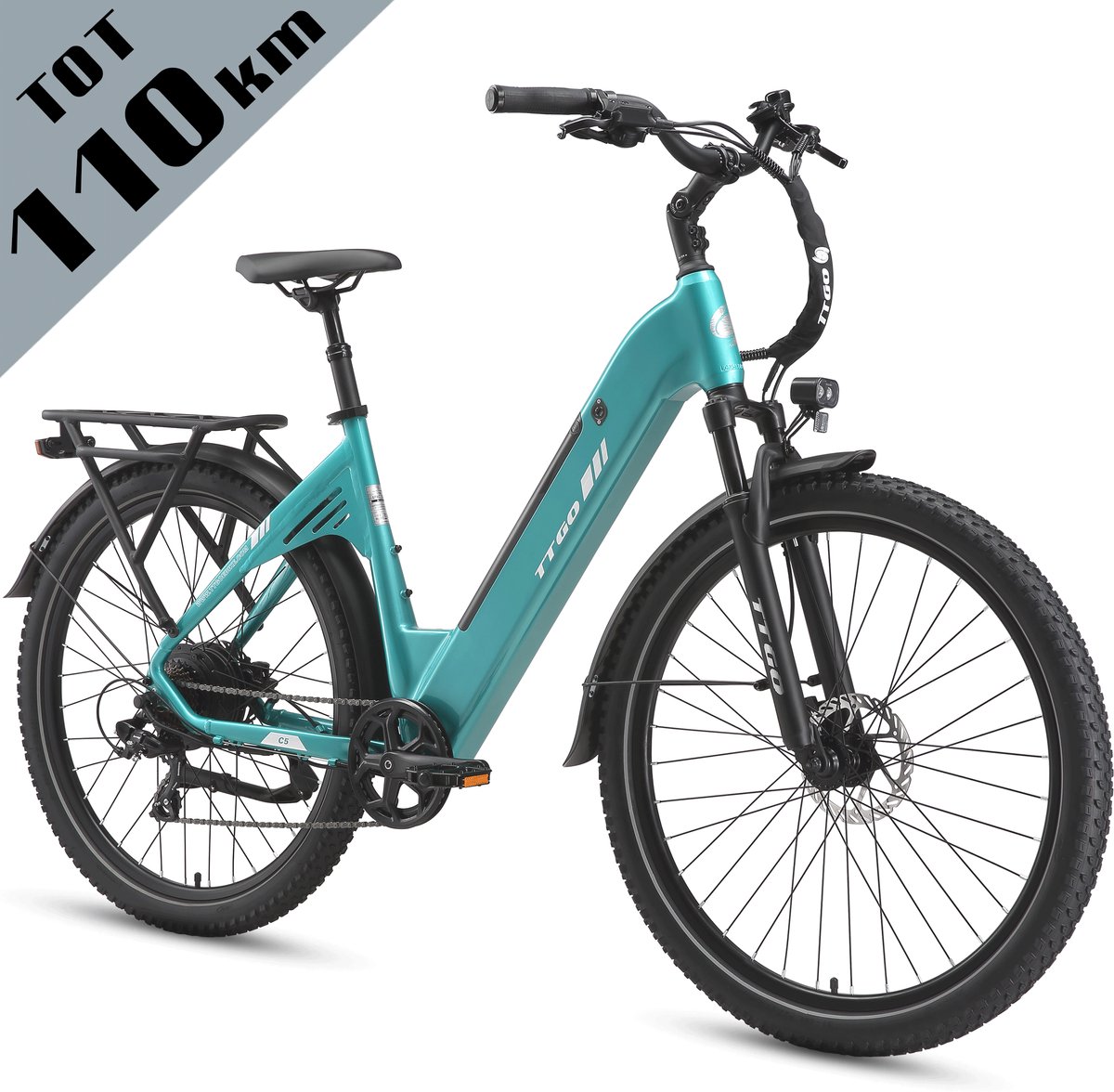 TTGO C5 Elektrische Fiets - 648Wh Accu - Actieradius tot 110 km - 48V 250W Motor - Hydraulische Schijfremmen - 27,5 × 2,4 Inch Banden - Shimano 7 Versnellingen - Aluminium Frame - LCD Display - Elektrische Stadsfiets - Max. Belasting 125 kg -groen