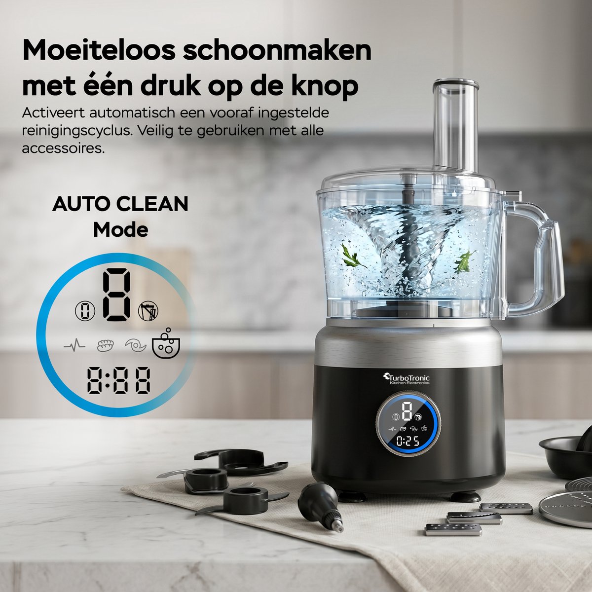 TurboTronic FP700 Foodprocessor - Keukenmachine - 1.2 Liter - Keukenrobot - 1900W - Zwart thumbnail 4