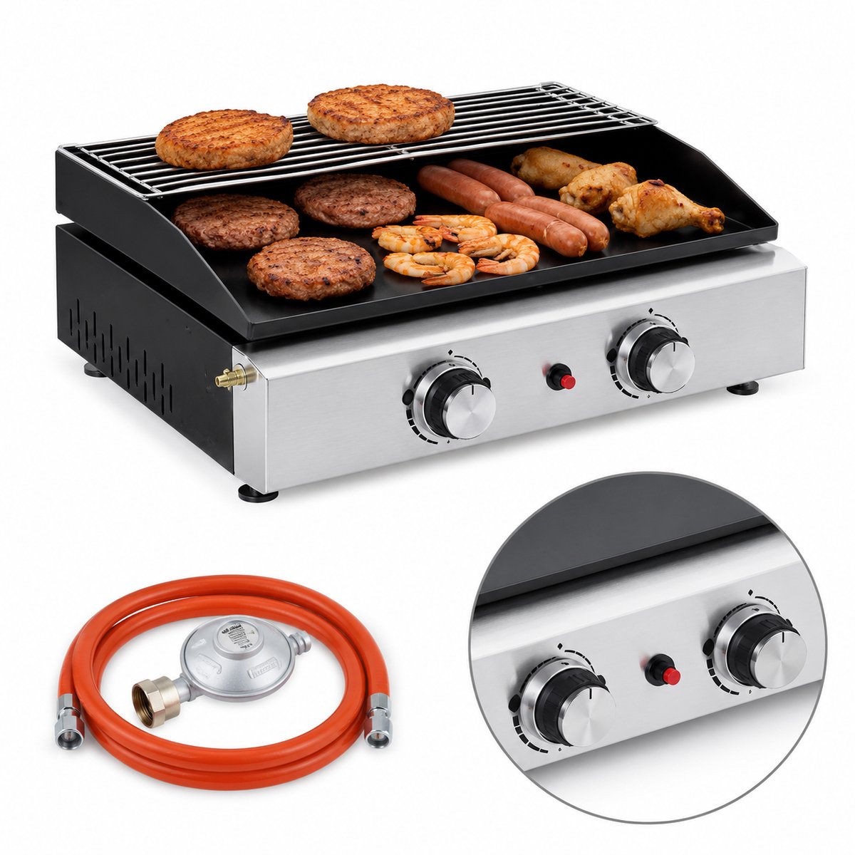 Jurrys BBQ - Kookplaat - Bakplaat - Gastoestel - Tafelgrill - Bbq plaat - Draagbaar - Compact - Eenvoudig - Zilver - 51.5x44x21 cm