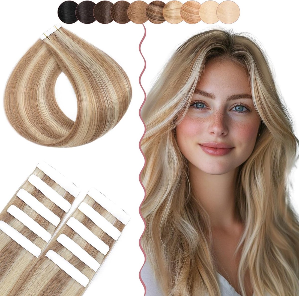 Tape Extensions voor Haar - 10 Stuks 15g Haarverlenging van Menselijk Haar 45cm #12P613, Plakband voor Haarverlenging, Kwaliteitsvolle Haarextensions