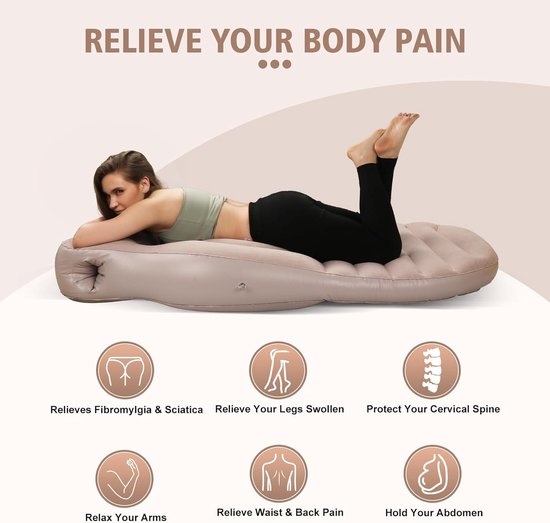 Opblaasbare PVC-slaapmat voor zwangere vrouwen, O-vormige slaapmat, comfortabele positioneringsmat voor tijdens de zwangerschap (khaki + Europese standaard luchtpomp) - 165*70*25 cm — afbeelding 2