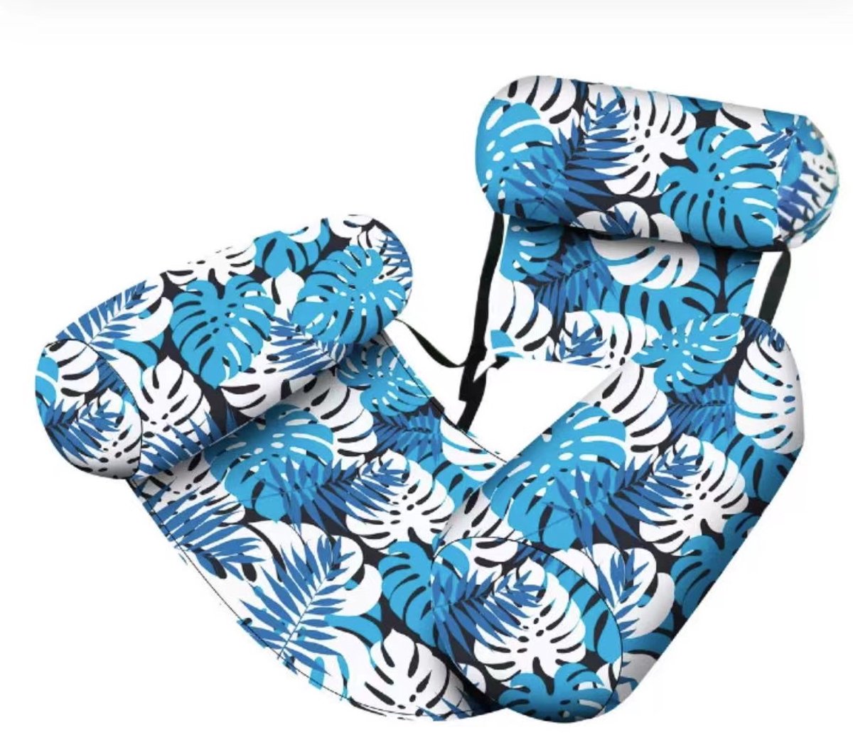 Luxe waterhangmat - Blauwe drijvende ligstoel - Volwassen formaat, stevig en duurzaam, geschikt voor zomerfeesten, stranden, meren en andere wateractiviteiten - Waterspeelgoed - Waterhangmat - Inclusief luchtpomp