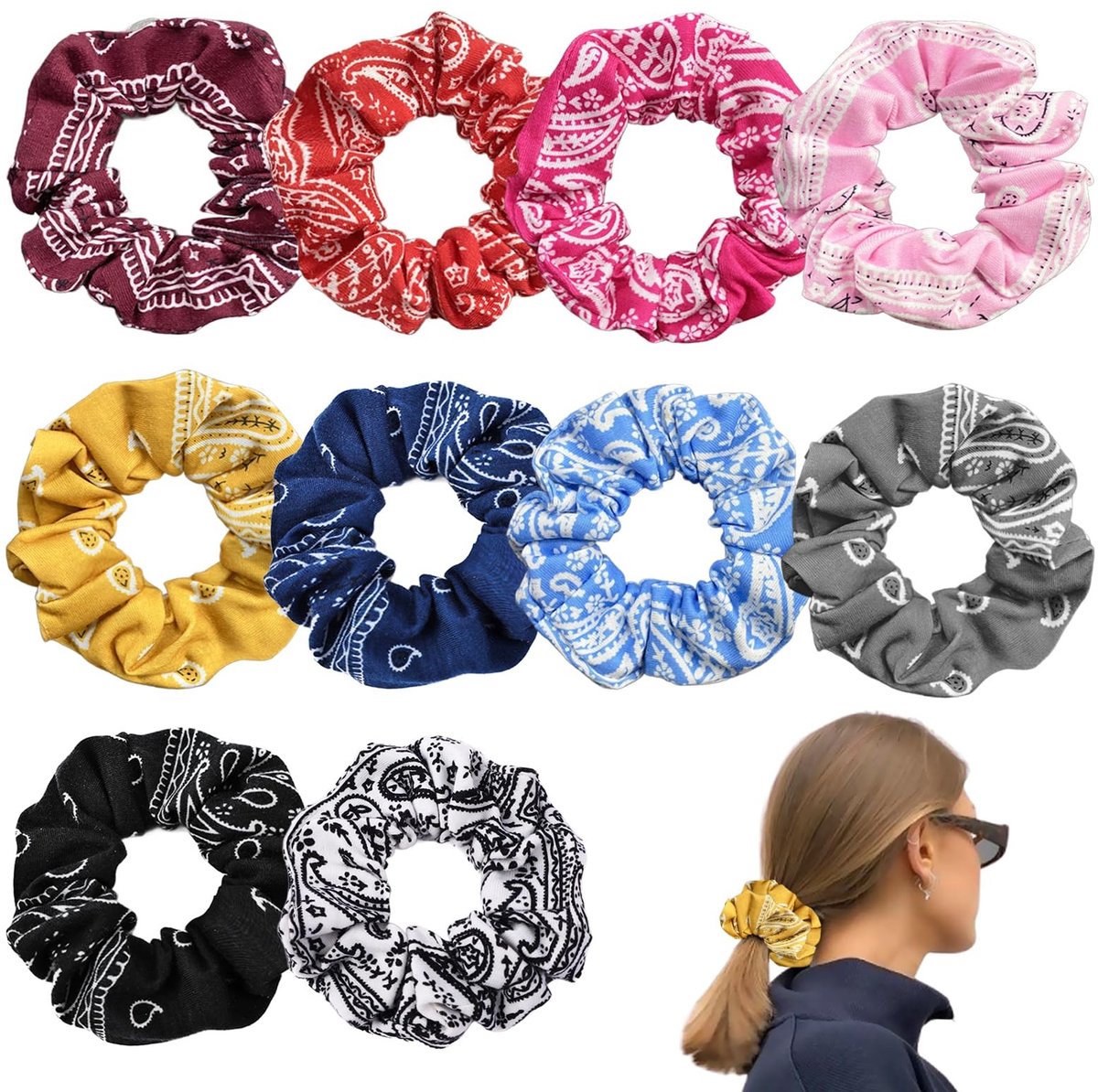 SMOAKEZ - 10 Stuks Meerkleurige Bandana's en Scrunchies voor Vrouwen en Meisjes