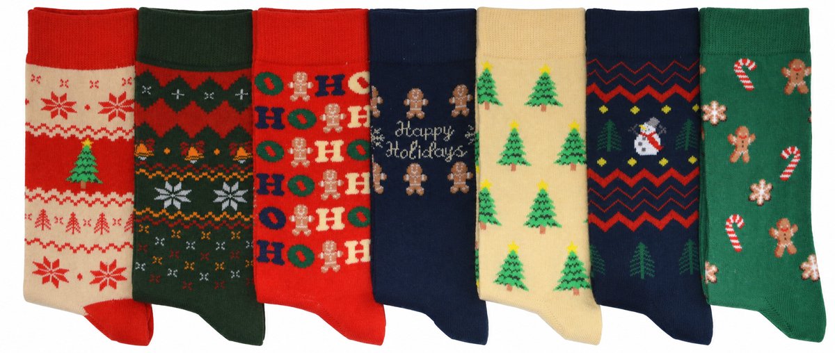 KERSTSOKKEN- ONE SIZE- 7 PACK KATOENEN KERSTSOKKEN- KERSTGESCHENK - 36/41