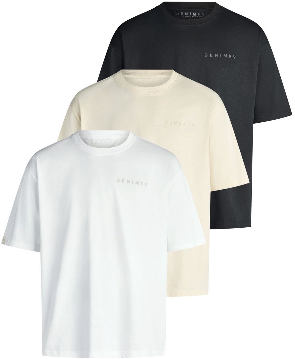 DENIMFY Heren T-Shirt DFTed 3 Pack bequem Veelkleurig M Ronde Hals Volwassenen gemaakt van 100% katoen