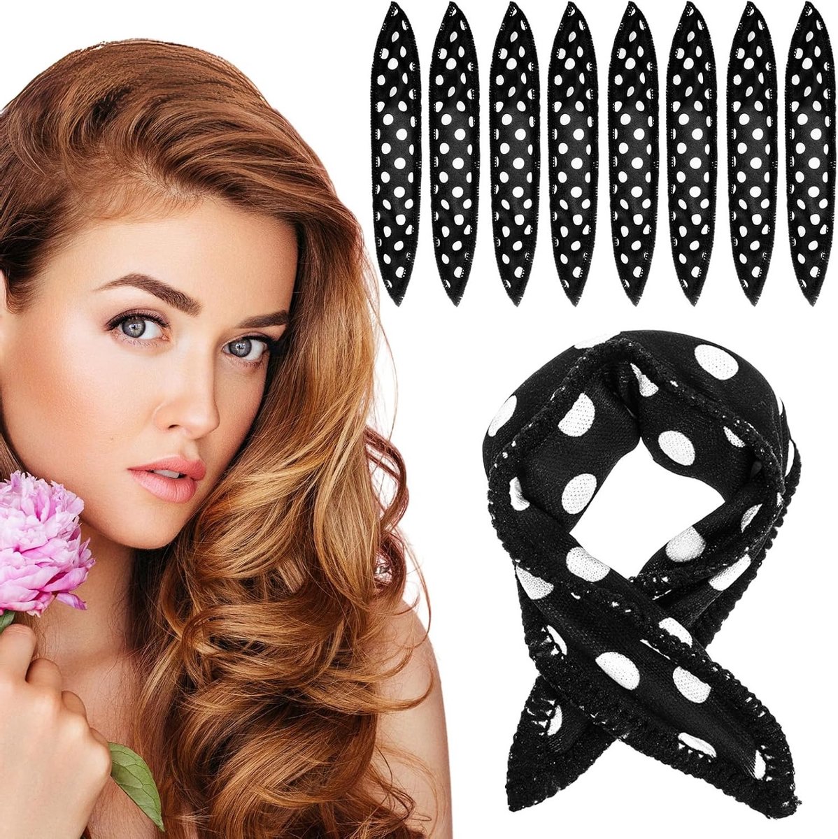 SnelShoppen - Pack van 8 Flexibele Foam Spons Curlers - Zachte Krulspelden voor Lang, Kort, Dik en Dun Haar - Zwart - Voor Gebruik Tijdens Slaap, Geen