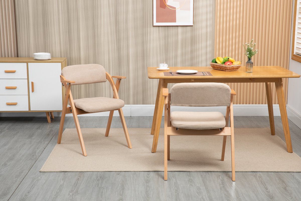 REDOM Klapstoelen - Met Armleuningen en Gestoffeerde Zitting - Modern - Voor Eethoek - Massief Hout - Khaki - Set van 2
