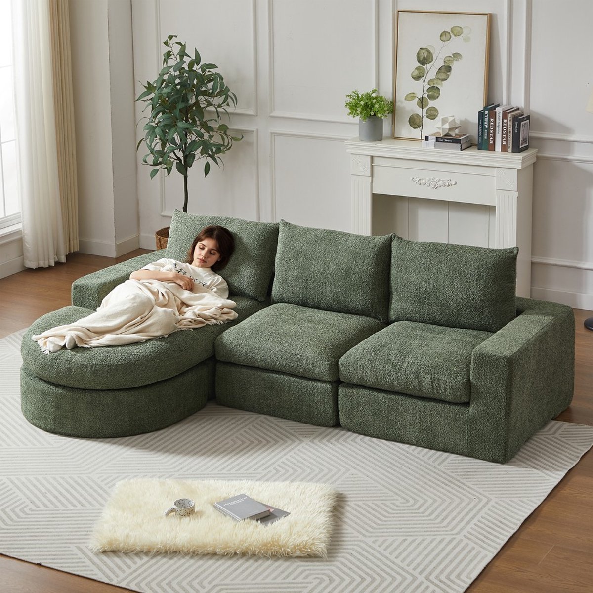 Komhtom Modulaire Hoekbank - Chenille - Chaise Longue - L-Vorm - Zonder Montage