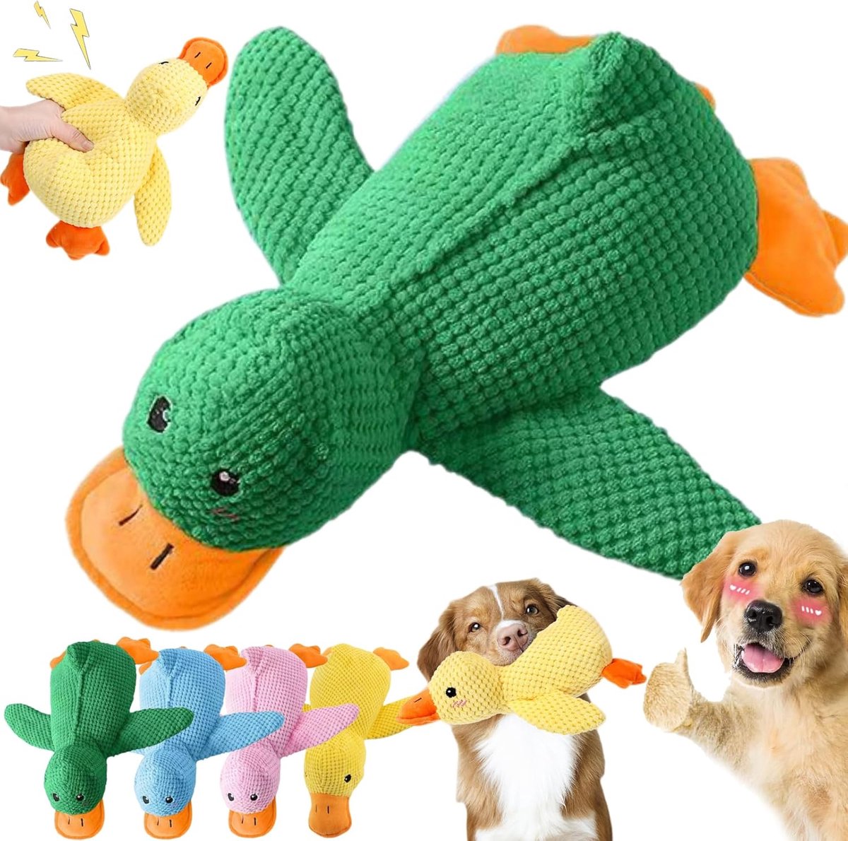 ZVD Anti-stress eend hond - 2026 anti-stress speelgoed - piepend speelgoed - hondenspeelgoed - 45x38CM - onverwoestbaar interactief hondenspeelgoed - voor kleine, middelgrote en grote honden - Groen - Groot