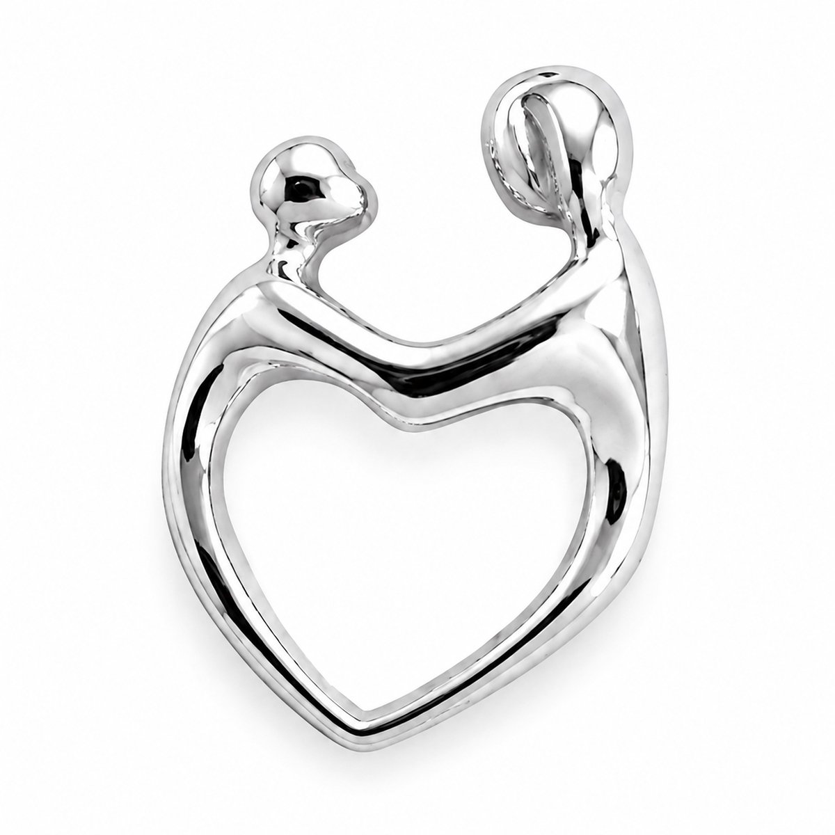 Mbrace stalen moeder en kind hanger – hartvormige hanger van 316L staal – zilverkleurige familiehanger exclusief ketting