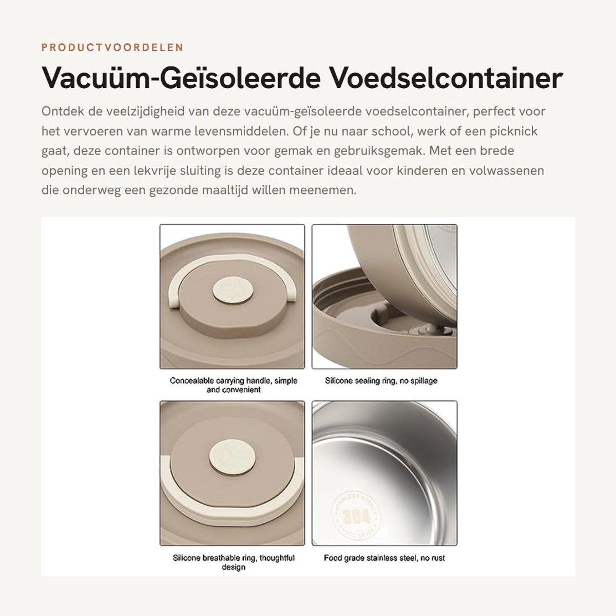 Dailygoods- Voedselcontainer met Deksel - Thermosbeker - Draagbaar - Roestvrij Staal - Lekvrij - Uitstekend Warmtebehoud - Lunchbox