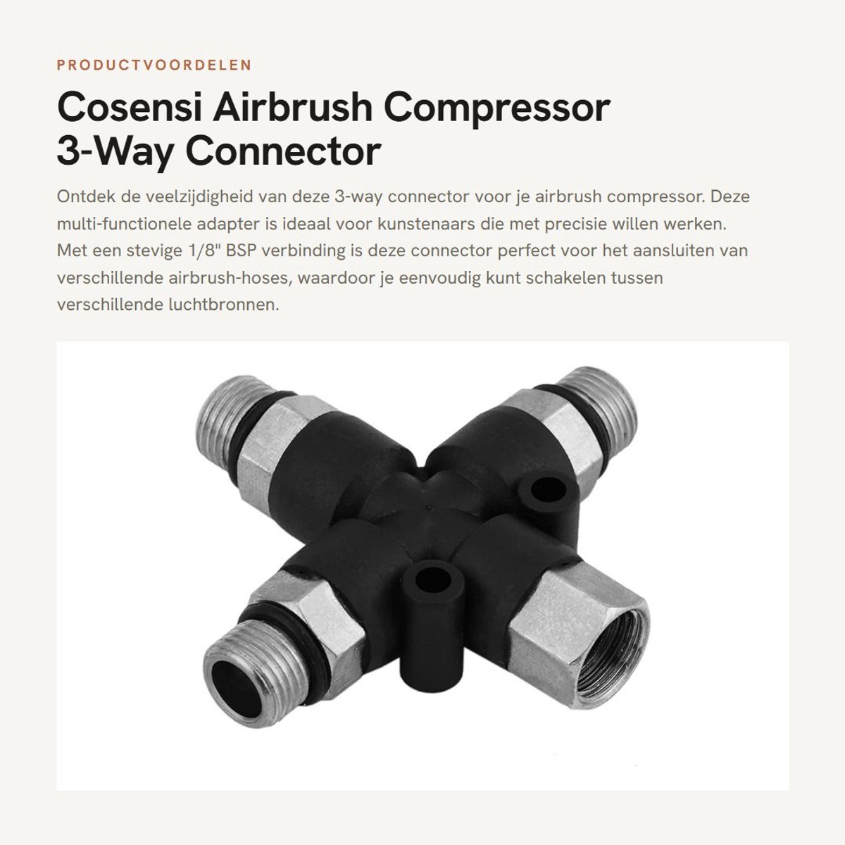 Dailygoods - Airbrush Compressor Adapter - 3-Way Splitter Connector - 1/8" BSP - Airbrush Supplies - Teken Gereedschap