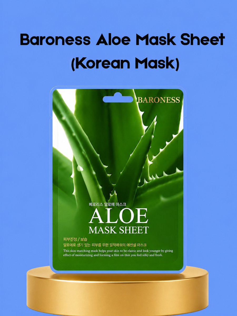 Baroness Aloe Mask Sheet – Korean Sheet Mask – 2 stuks - Kalmerend & Hydrateren Aloë Vera Masker – Verzacht Gevoelige Huid, verminderd Roodheid & Hydrateert Intensief – Voor een Frisse, Soepele & Gezonde Glow