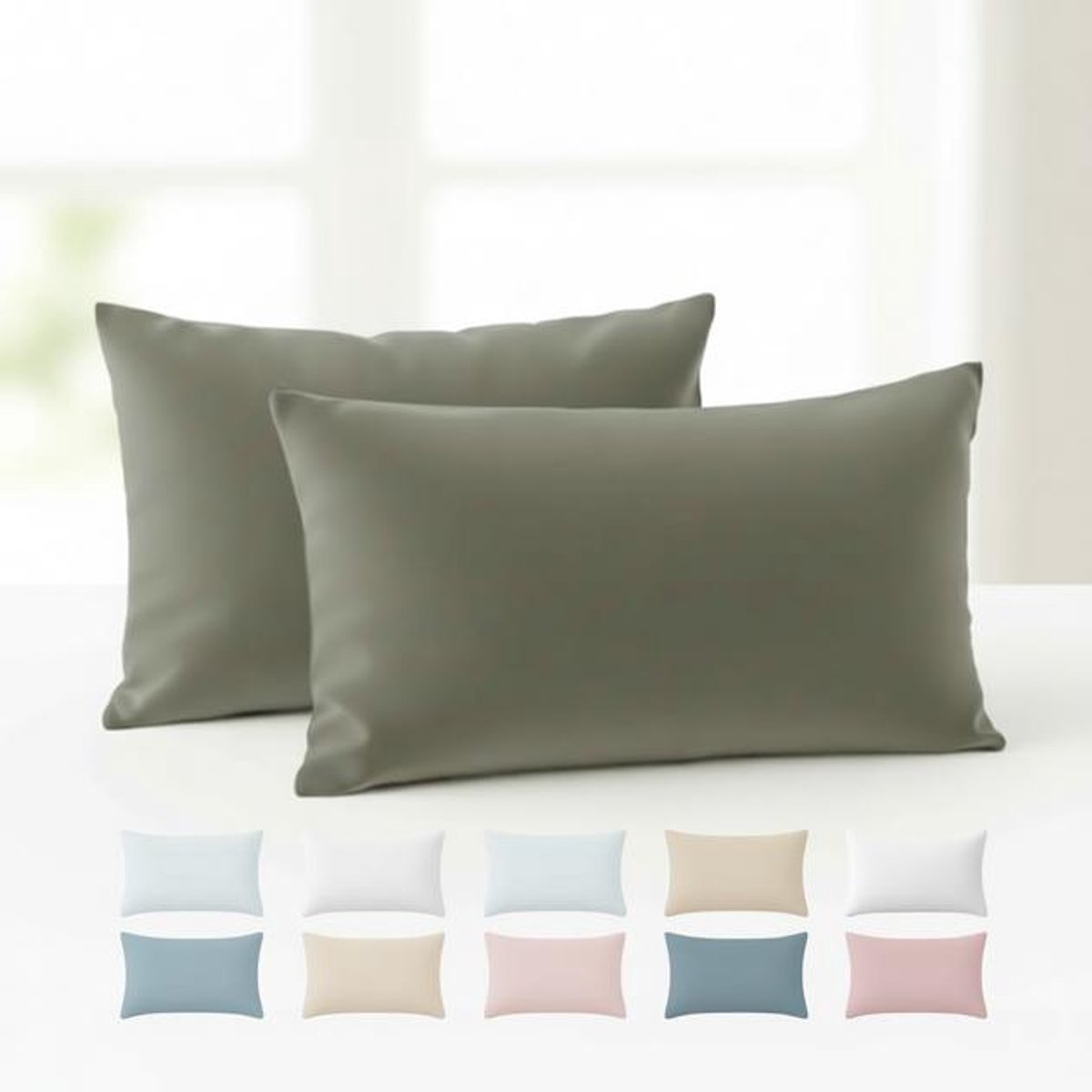 ElleMooi Set van 2 kussenslopen 30x50 cm - Lichtgrijs - Versterkt katoen 57 draden/cm² - Oeko-Tex gecertificeerd