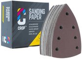 Doos met CROP Sanding Paper en stapel bruin schuurpapier met 9 gaten.
