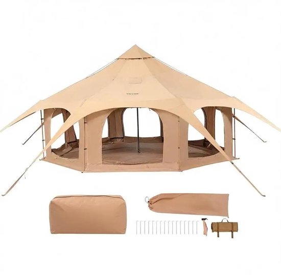 Lifero Tent - Camping Tenten - 8 Persoons Punt Tent - 4 seizoenen Tent - Kampeertent - 5 Meter Ronde Tent - Canvas - Beige — afbeelding 4