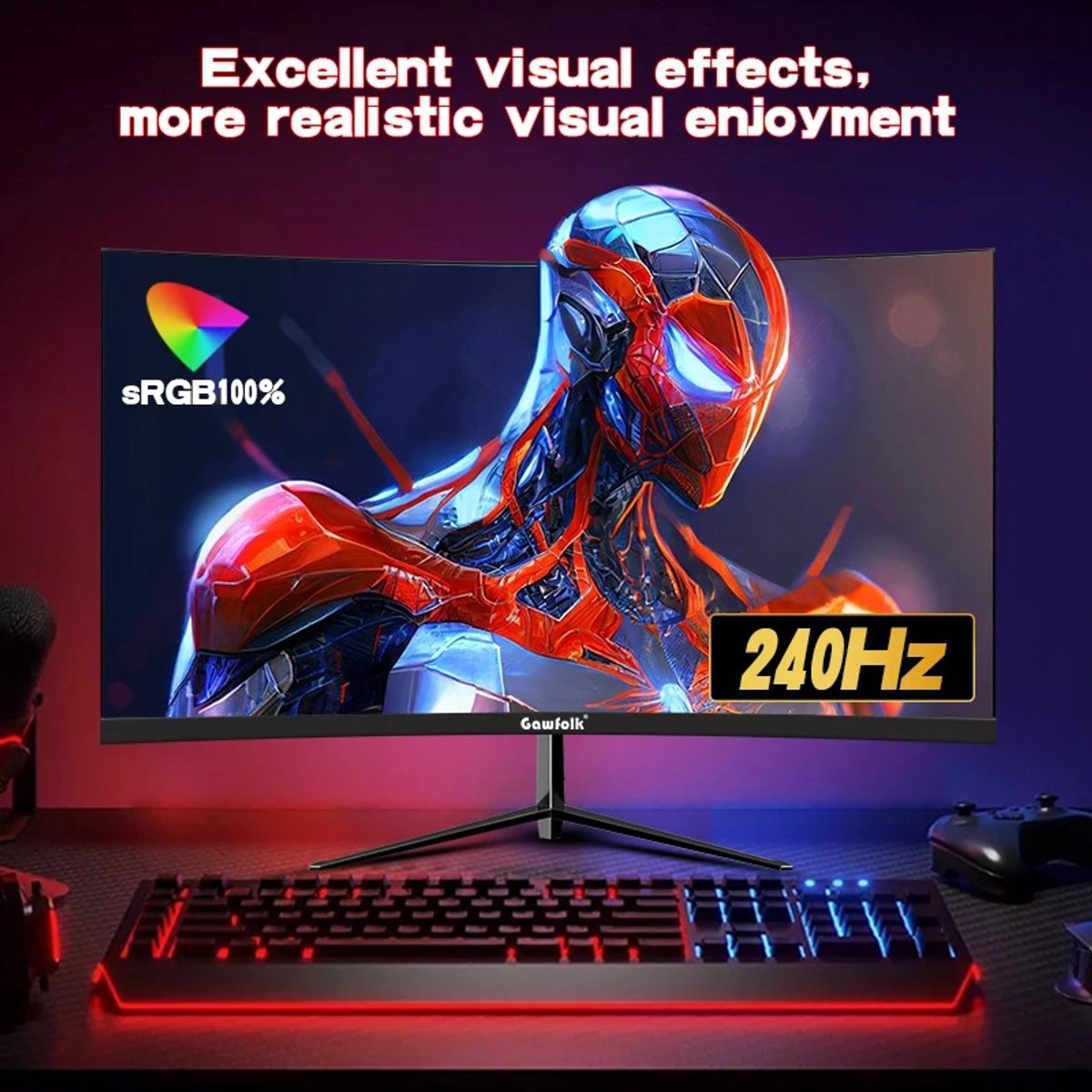 Flolife - Gaming Monitor 32 Inch Curved 240Hz Full HD 1080P - 1800R Frameloos PC Scherm met FreeSync - 1ms Responstijd - HDMI en DisplayPort - Ideaal voor Gamers en Kantoor thumbnail 7