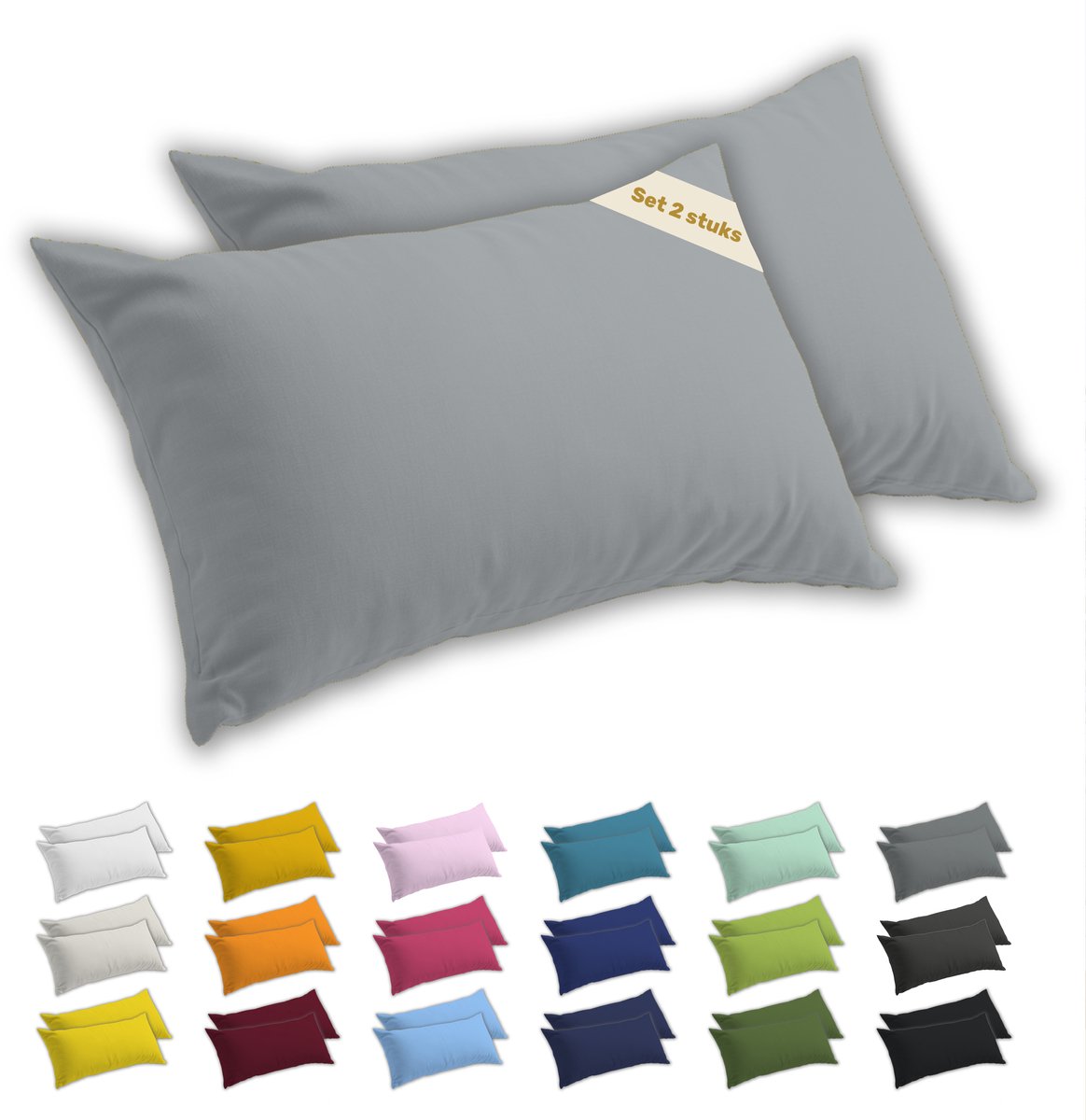 Lavea® Kussenslopen 50x70 cm Set van 2 – Kussenhoezen van 100% Zachte en Ademende Jersey Katoen met YKK Ritssluiting – Zilver