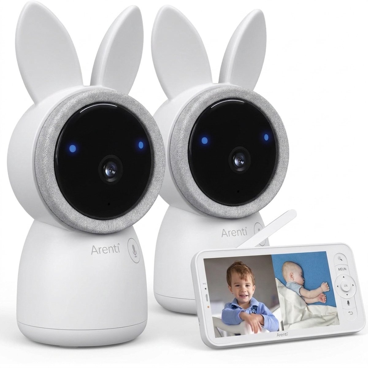 Bol.com Arenti AINanny - Wifi Babyfoon Met 2 Camera's Duopack - Baby Monitor - Babyfoon met 5 inch scherm - Ultra HD 2K Resoluti... aanbieding