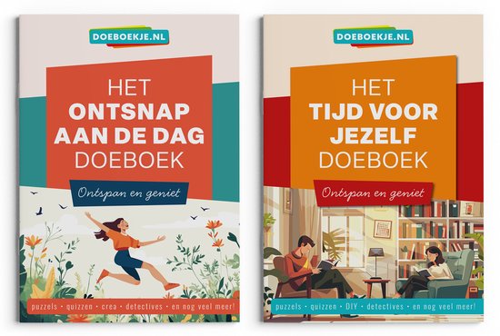 Ontsnap aan de Dag + Tijd voor Jezelf Doeboek - puzzels varia, mysteries, quizzen - voor volwassenen - voordelset