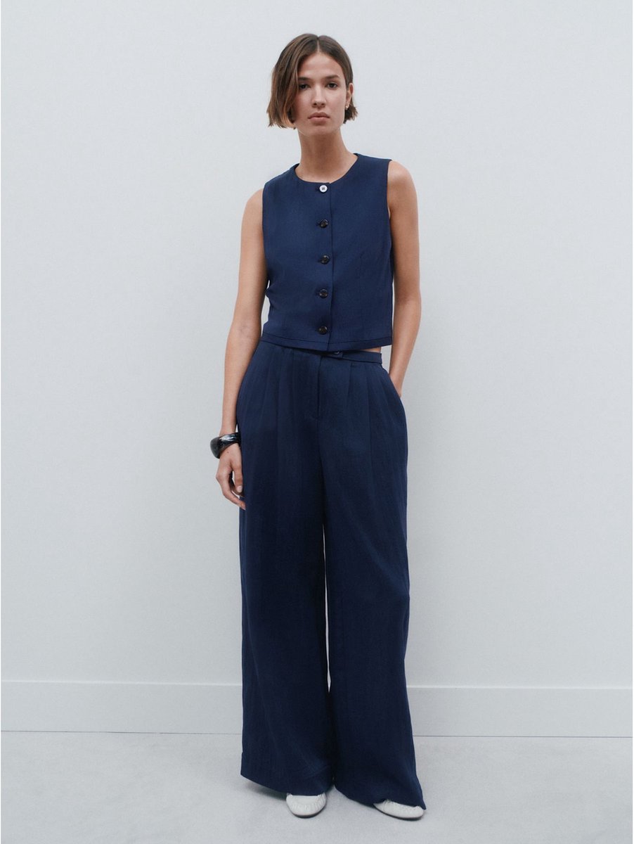Next - Dames - Superwijde geplooide broek - Blauw