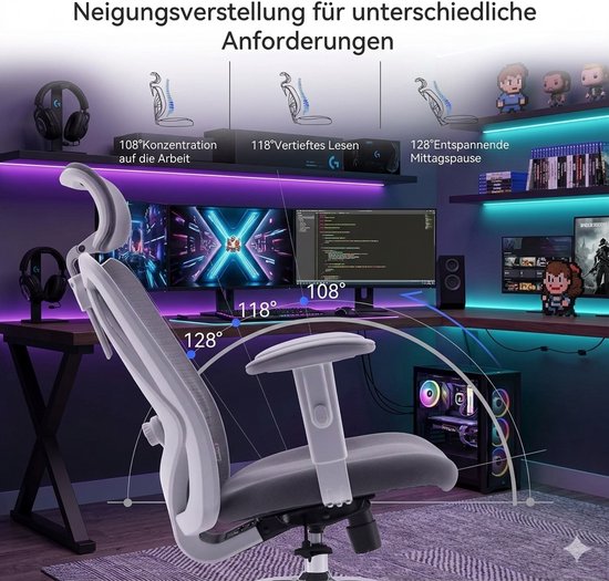 Bureaustoel Ergonomisch 72x68,5x130 cm – Verstelbare Office & Gaming Chair tot 150 kg – Lendensteun, Hoofdsteun, Armleuningen, Kantelfunctie 126° & 360° Draaibaar – Ademend Comfort Zwart – Yesdeals