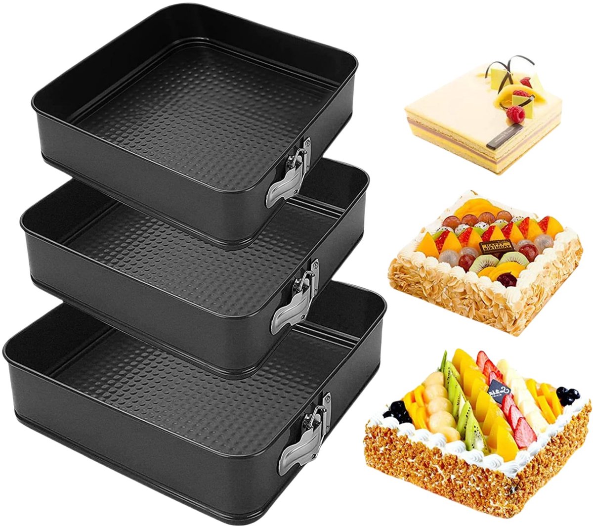 Allecto - Quadrate Springvorm - Anti-aanbaklaag - Verwijderbare Bodem - Zwart - Multifunctioneel Bakgereedschap - Geschikt voor Cheesecake en Pizza...