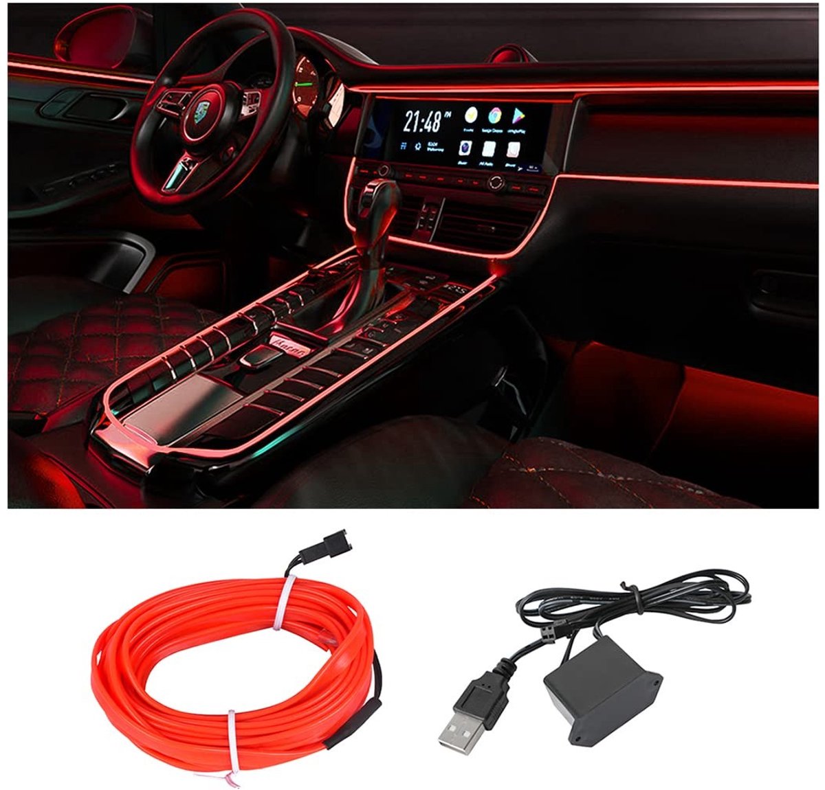 Allecto - EL Wire LED-stripverlichting - Neonlicht voor Auto - 1,5 Meter Flexibel - IJsblauw - Omgevingsverlichting - Universeel Geschikt - Waterbe...
