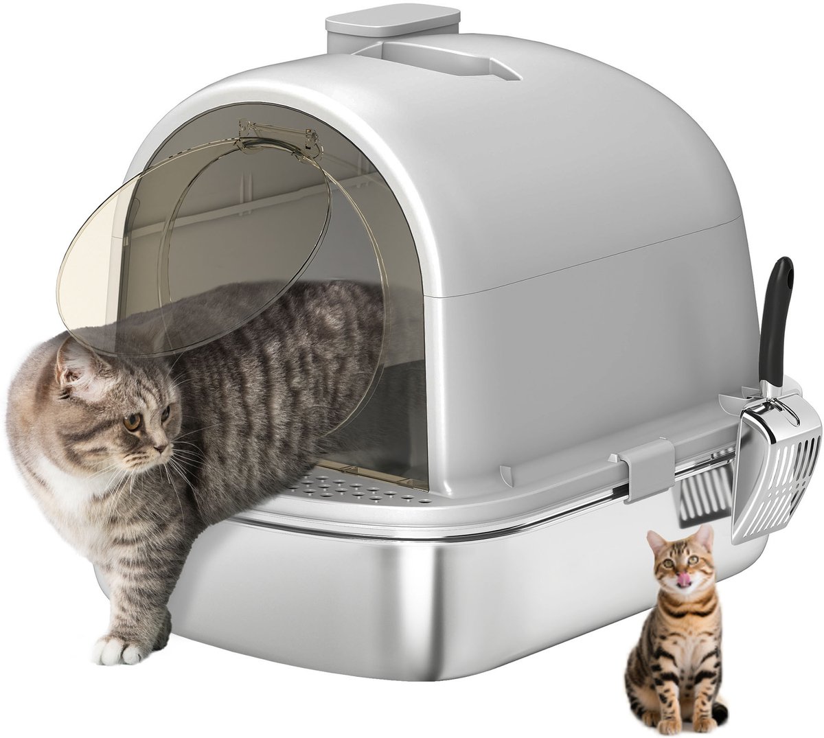 Kattenbak Gesloten met Deksel RVS - Roestvrij Staal - Inclusief Schepje en Geurfilter - Anti-Mors - 52,4x41,3x39,9 cm - Grijs