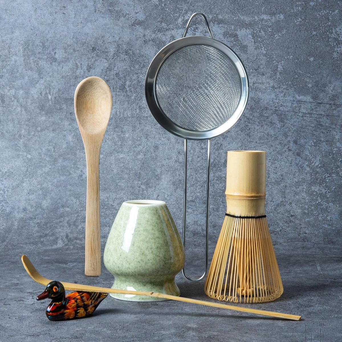 OLOEY Matcha ei slaper set-Matcha maker set ei slaper-keramische ei slaper (spotted groen) -bamboe lepel -poeder starter -zeef -lepel Japanse thee gereedschap-ceremonie geschenken