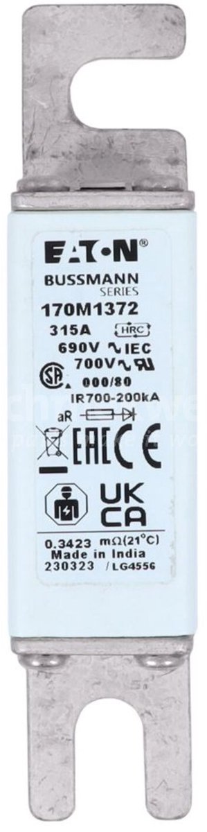 Eaton Bussmann 170M1422 Smeltzekering 315A 690V AC – High Speed aR Zekering DIN 000 – Industriële Zekering – Set van 10 Stuks