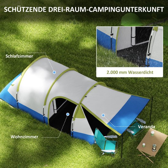 Kampeertent - 3 Persoons Tent - Met 3 Ingangen En Lantaarnhaak - Waterdicht Tot 2000mm - Voor Camping En Outdoor - Groen van Merkloos — afbeelding 2