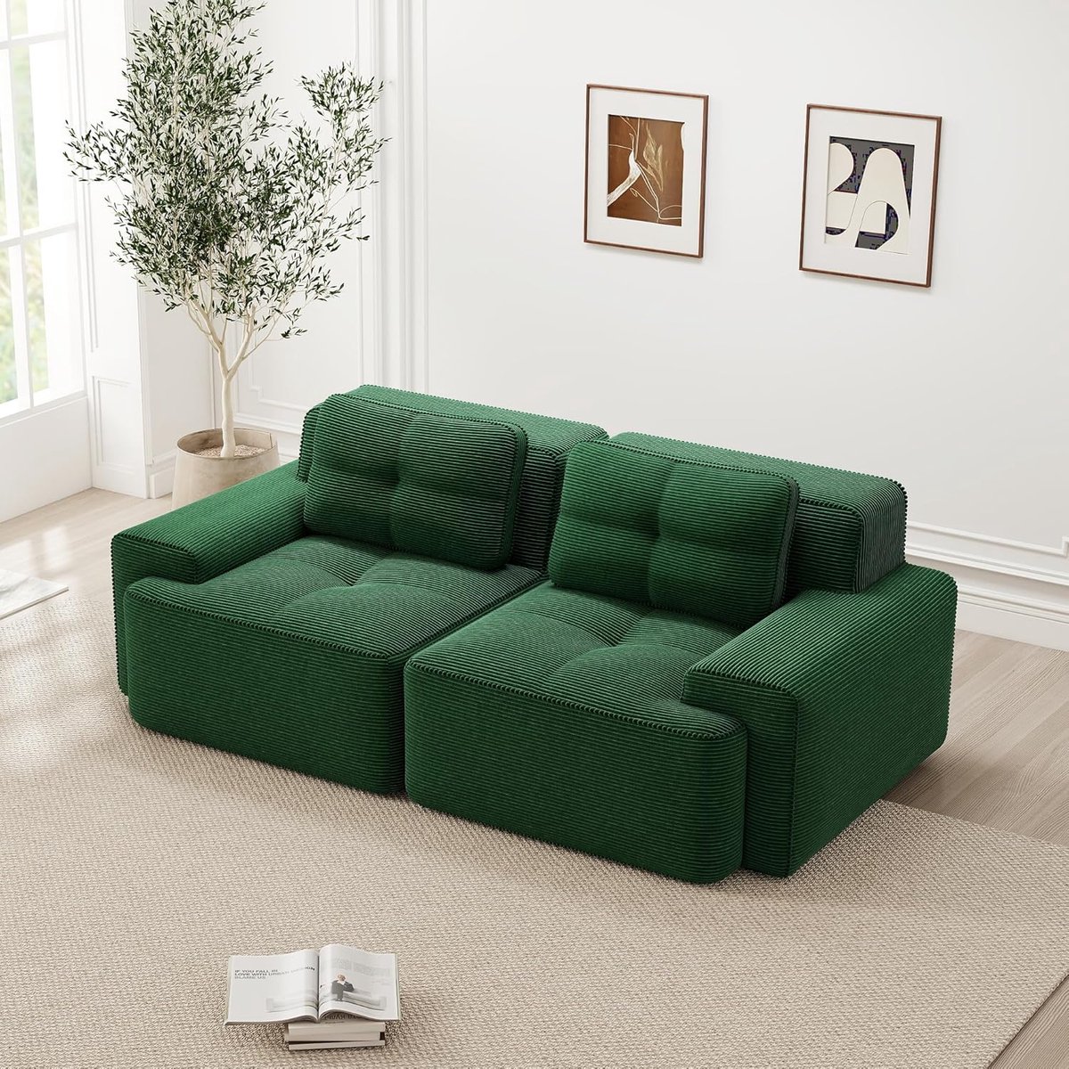Modulaire Cloud Boneless 2-Zits Corduroy Slaapbank met Diepe Zitting, 204 x 104 x 69 cm, Pet Friendly, Antislip & Vrij Combineerbaar