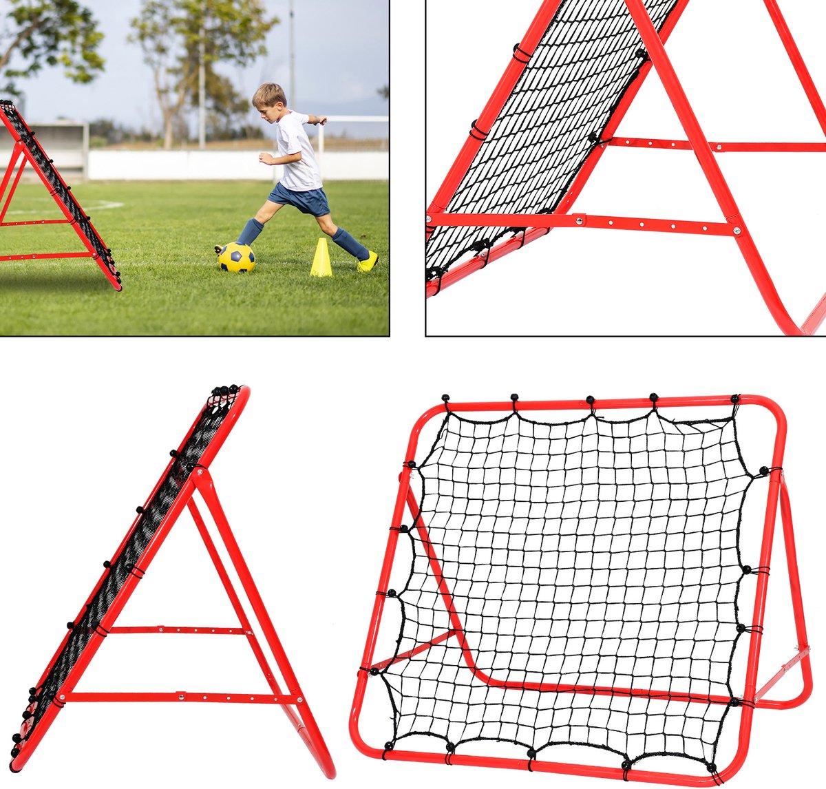 Set van 2 draagbare voetbal reboundnetten met stalen frame en PE-net, eenvoudig te monteren voor reactie- en schietoefeningen