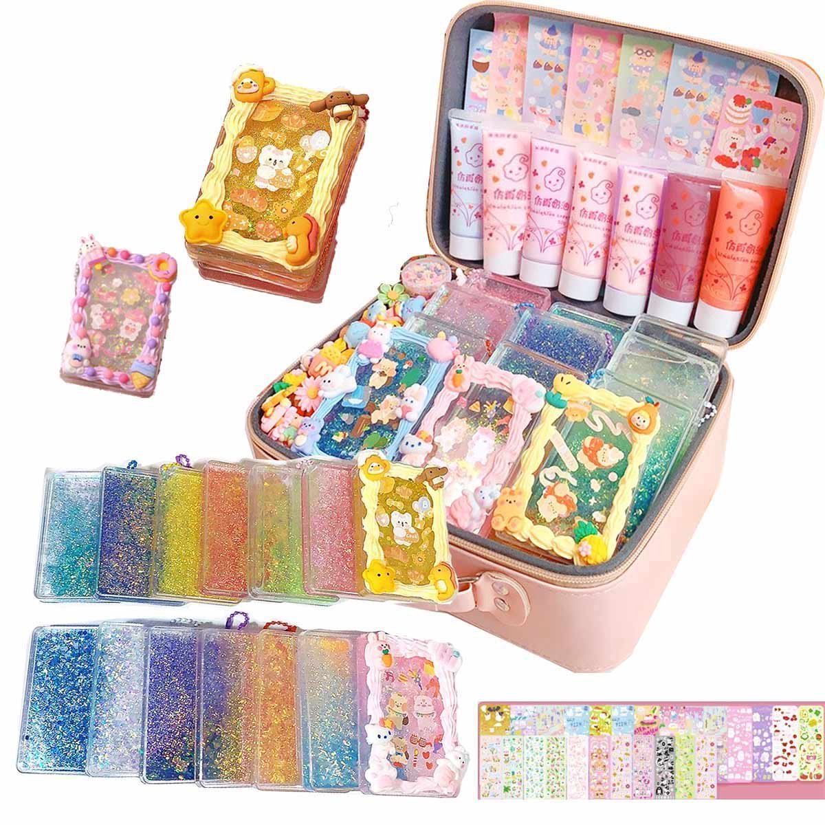 Meedeer Crème-Lijmset-Simulatie van crème-slagcrème lijm-Lijmset voor slagroom-crèmekleurige kleilijm-Met stickers-Decoratie voor mobiele telefoons(138 Stuks)