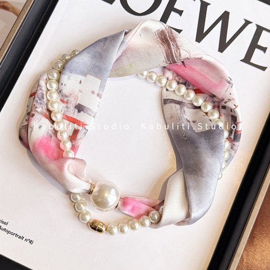 Zijden Sjaal - Nekband Parel Sjaal - Dames - Lange strook Magnetische Snap Decor Hanger Sjaal - Stijl 12
