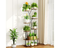 Plantenrek met 8 Niveaus - Plantentrap - 163 cm Hoog - Industrieel Design - Metaal & Hout - Woonkamer & Balkon - Tijgerhout