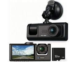 Driecamera-dashcam - WiFi - 170° groothoek - drie camera's (voor, binnen en achter) - Full HD - 2-inch scherm - Nachtzicht en botsingsdetectie - Cyclische opname - Achteruitrijcamera - inclusief 32 GB SD-kaart