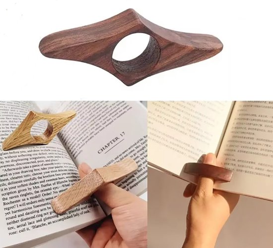 Actie4you® - Marque-page en bois de noyer fait main - Support de livre - Support de page - Accessoires de livre - Anneau de lecture - Marron foncé