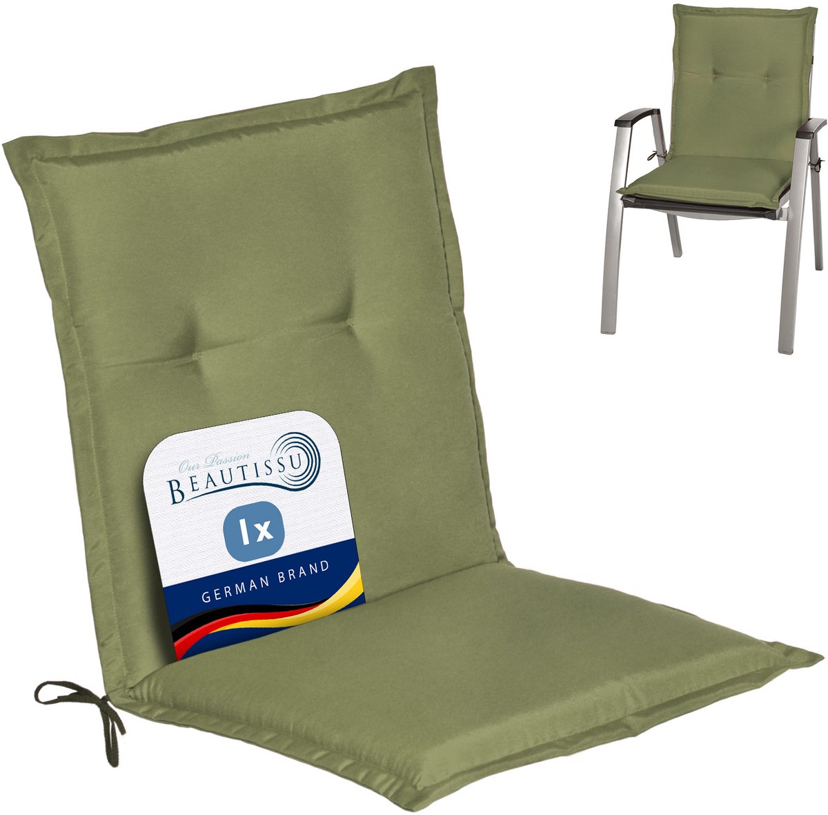 Beautissu Loft NL Stoelkussen Lage Rugleuning 100x50 cm Olijfgroen – Tuinstoelkussen UV-bestendig