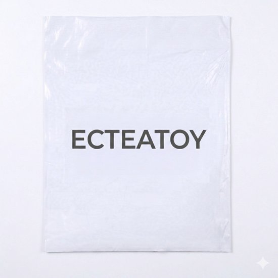 Witte plastic verpakking met het zwarte logo 'ECTEATOY' in het midden.