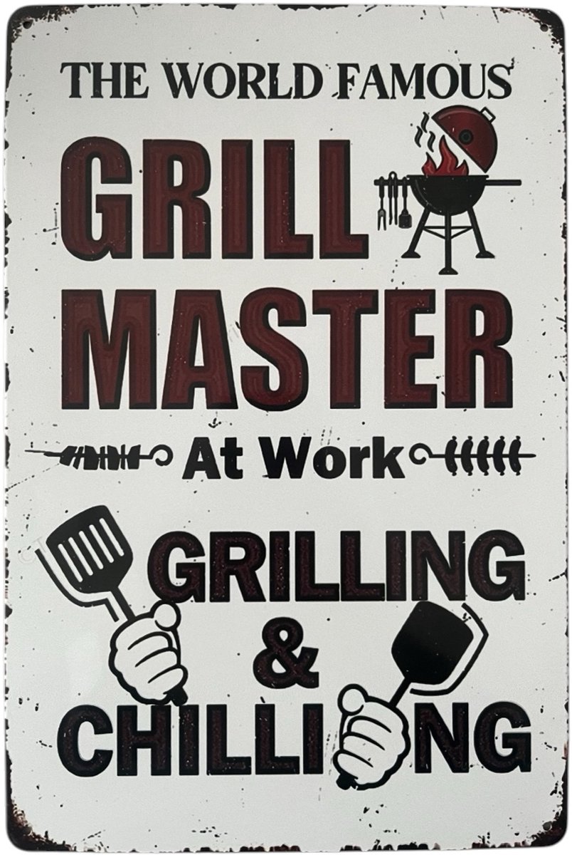 Wandbord – BBQ - Grill master - Retro - Wanddecoratie – Reclame bord – Restaurant – Kroeg 