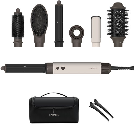 Carmen CAS1470C - Airstyler - Multistyler - Föhnborstel & krulborstel - Krultang 7 in 1 - Hairwrap - Haarstyler - 110.000 rpm motor - Coanda effect - Beige