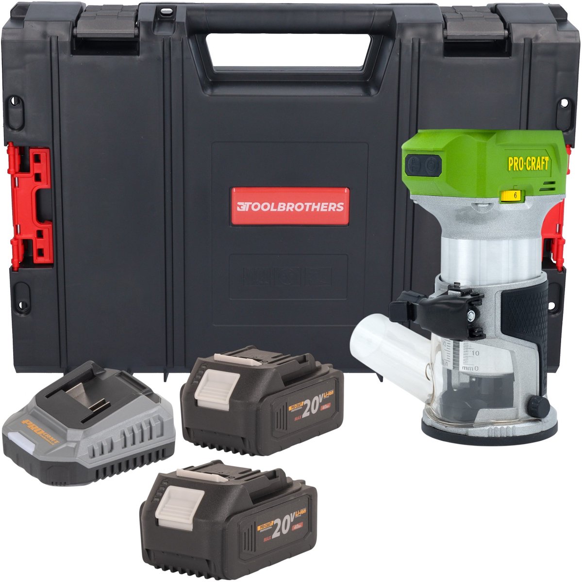 Procraft POB24bb accu multifunctionele frees 20 V 6 / 8 mm borstelloos + 2x accu 4,0 Ah + oplader + RHINO gereedschapskoffer