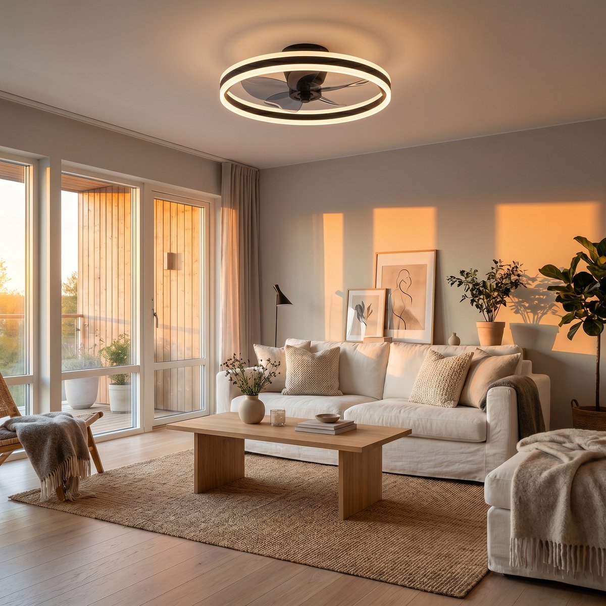 Plafondventilator met verlichting - Zwart - LED Ring 32W - Ø 50cm - Fluisterstil - App & Afstandsbediening - Dimbaar - Plafondlamp woonkamer - Plafonniere slaapkamer - Plafondlampen - Ventilator plafond thumbnail 5