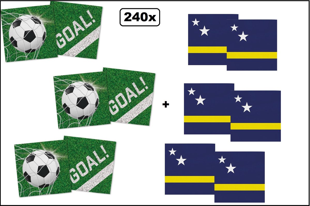 120x Servetten Voetbal 33cm x 33cm + 120x Servetten Curacao 33cm x 33cm - 3 laags - MIX - WK Servet diner eten knoeien restaurant BBQ thema feest verjaardag feest